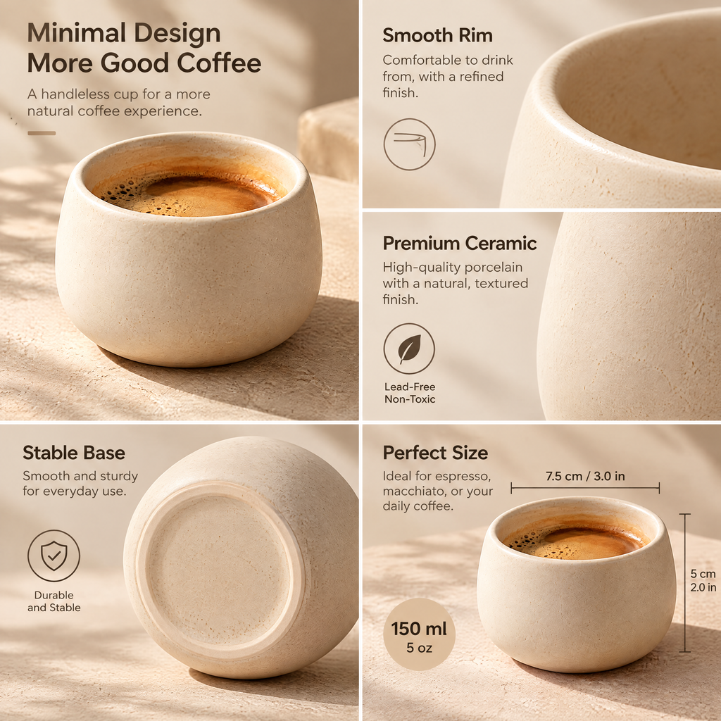 Handleless Coffee Cup Set - details