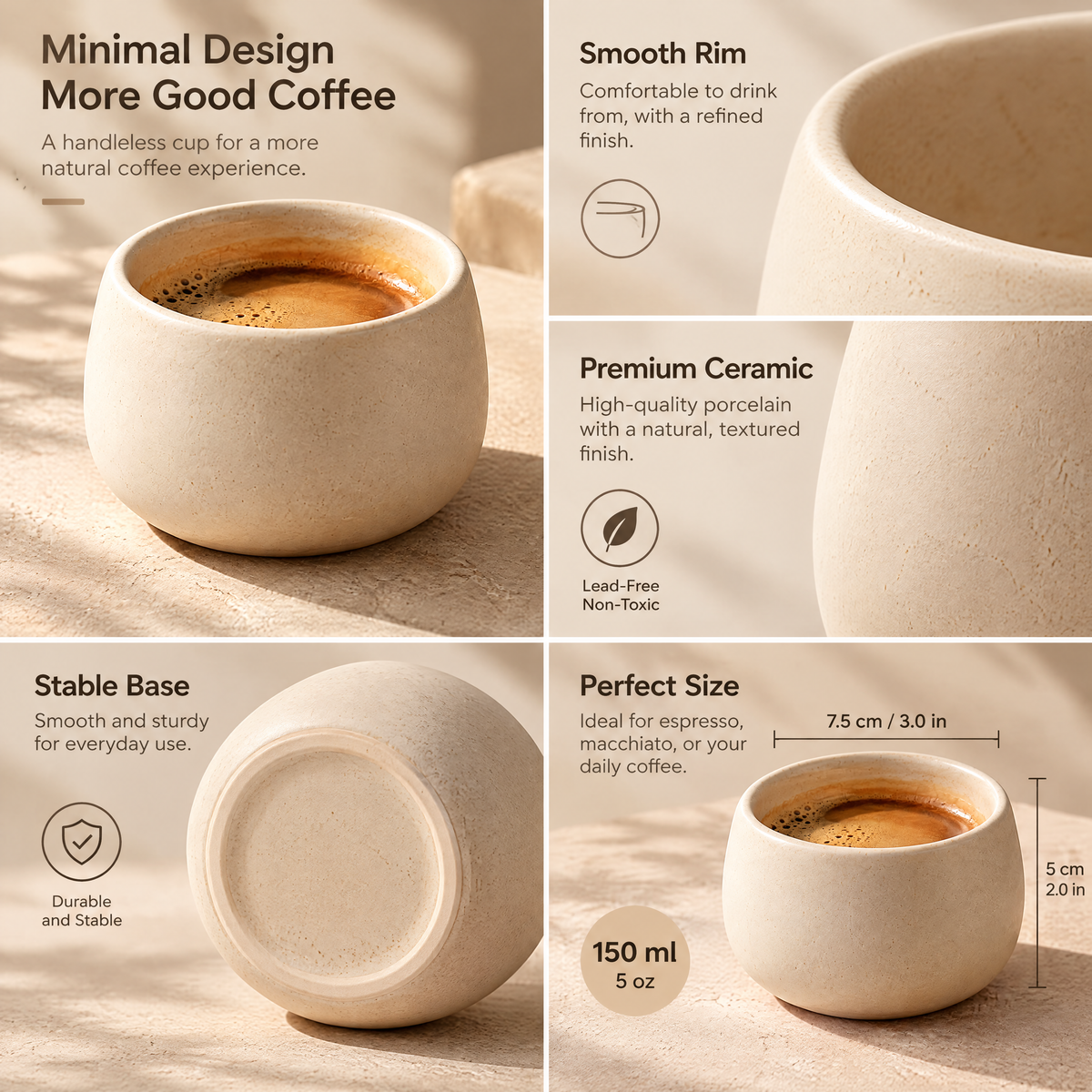 Handleless Coffee Cup Set - details